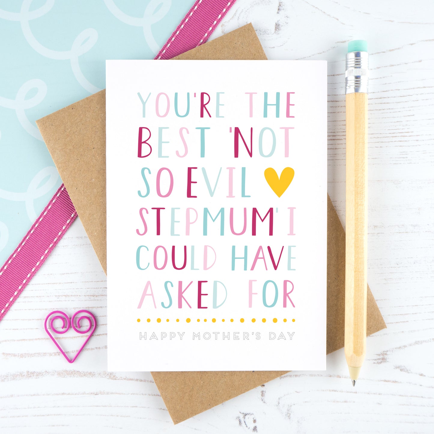 Best not so evil stepmum card in pink