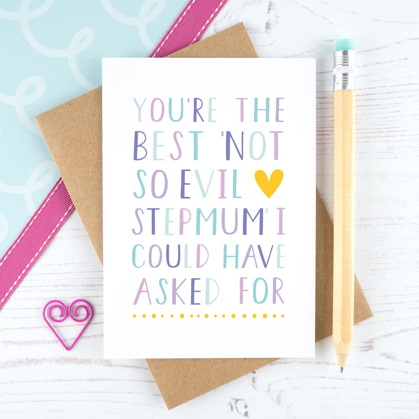 Best not so evil stepmum card in purple and plain