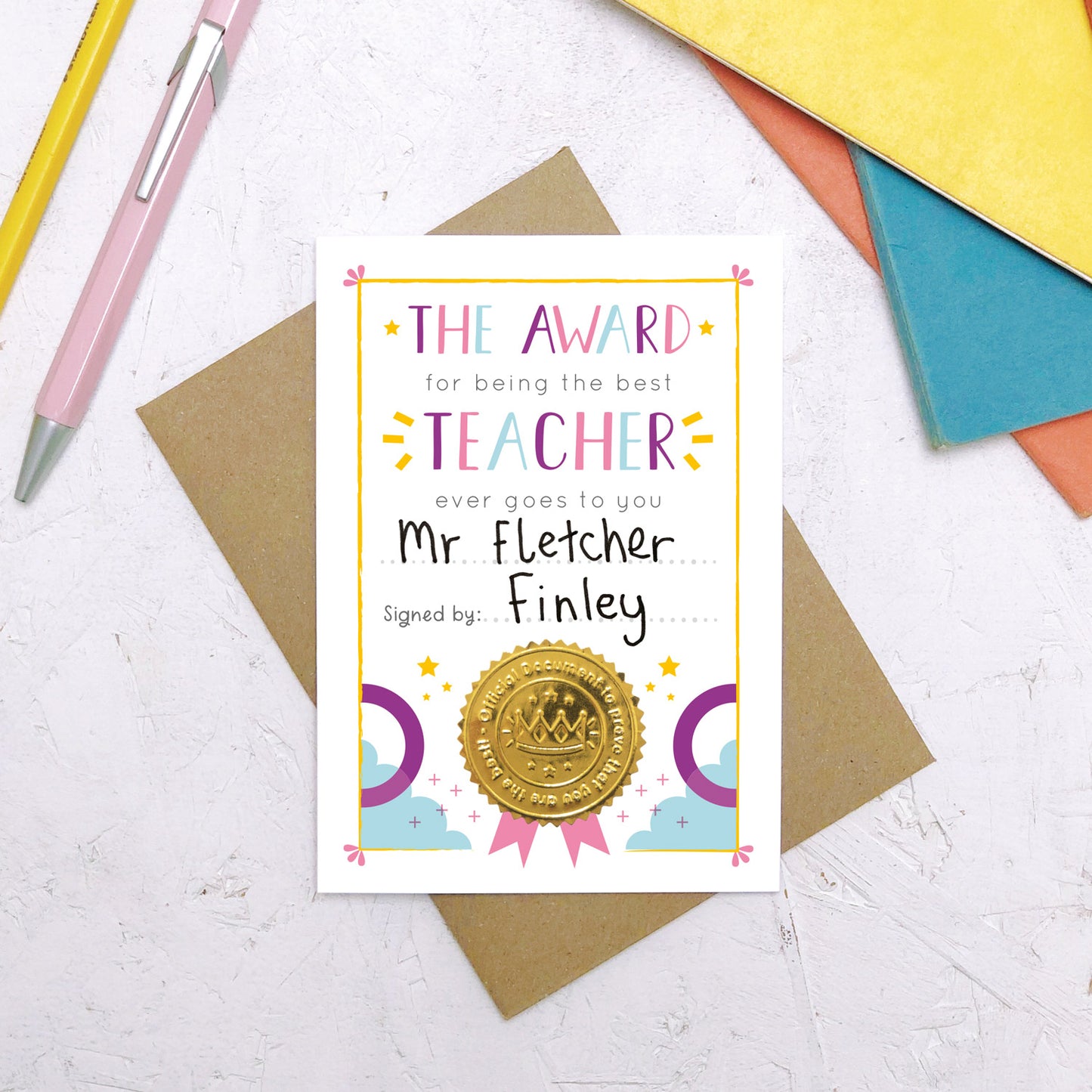 Best Teacher Certificate Card