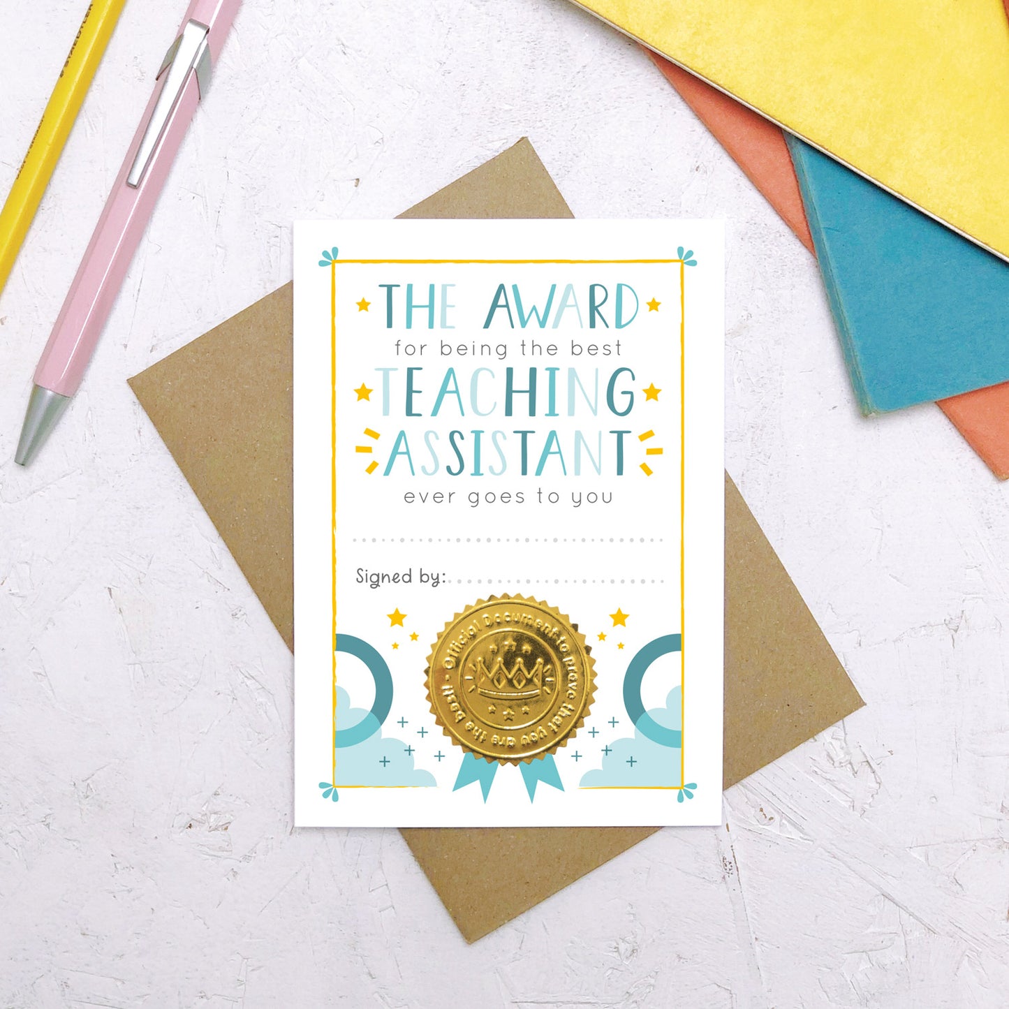 Best Teaching Assistant Certificate Card