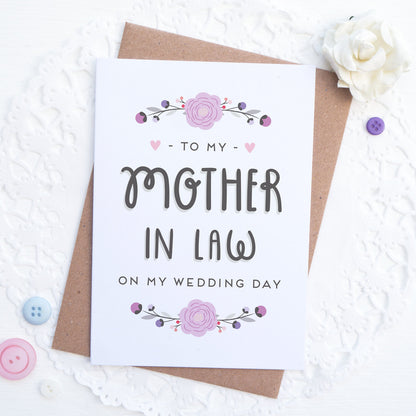 To my mother in law on my wedding day card in purple