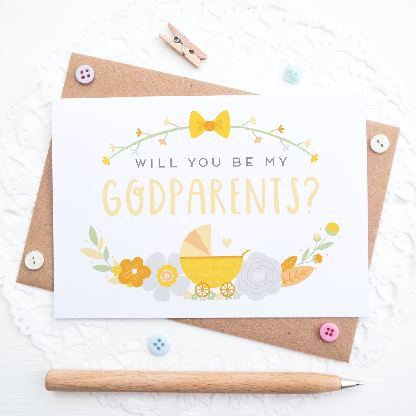 Will you be my Godparents card in yellow and orange