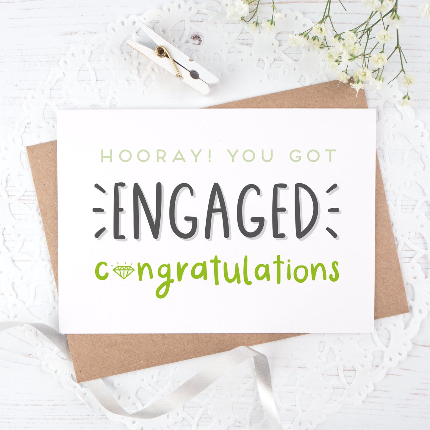 Engagement congratulations card in green