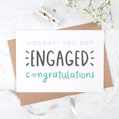 Engagement congratulations card in blue