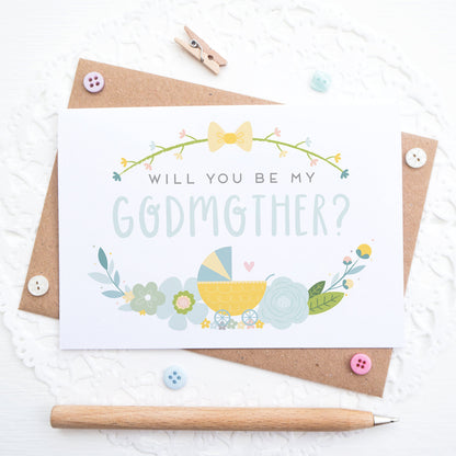 Will you be my Godmother card in blue