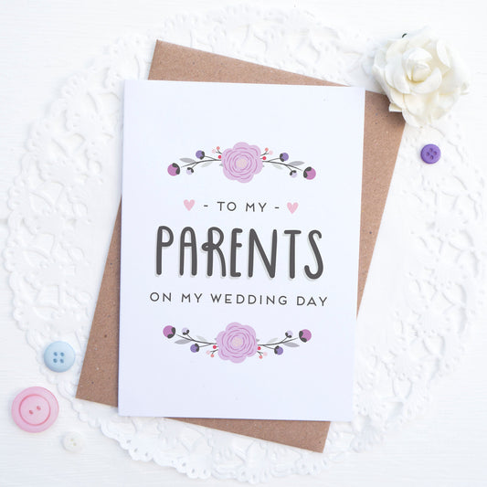 To my Parents on my wedding day card in purple