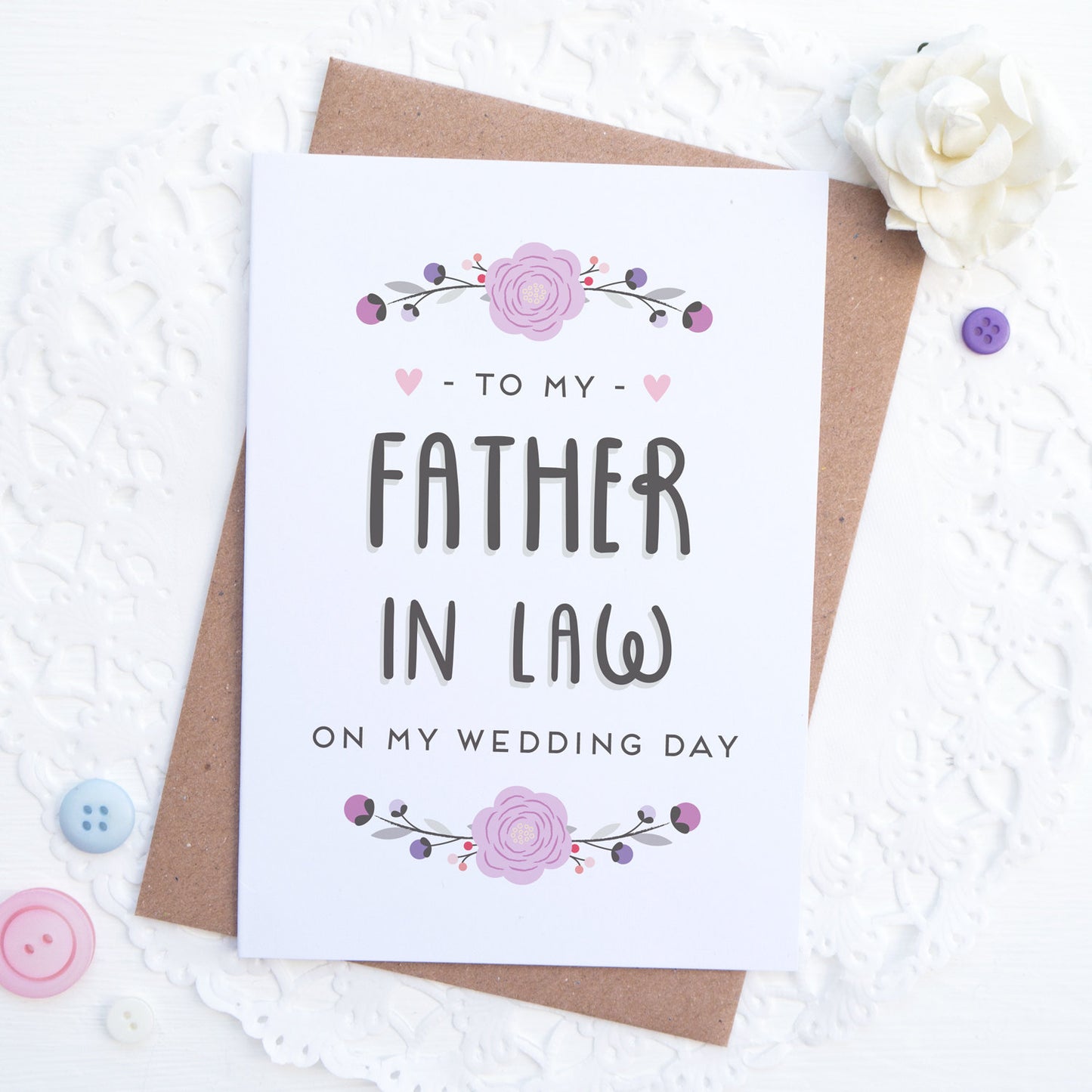 To my father in law on my wedding day card in purple