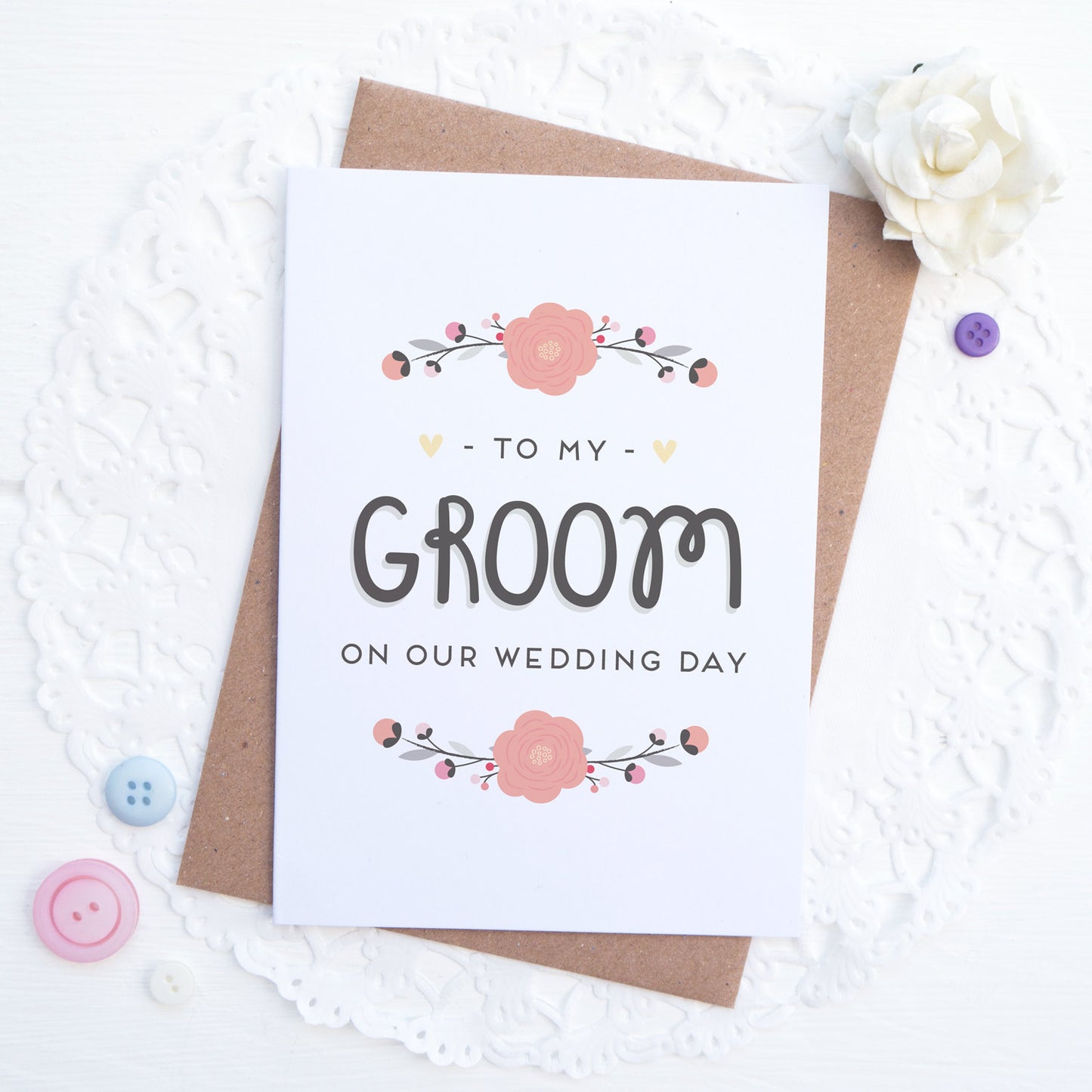 To my groom on our wedding day card in pink