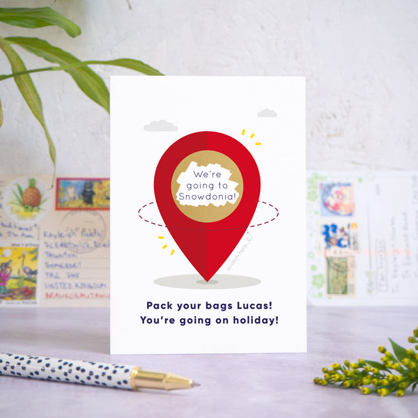 Personalised Location Pin Holiday Reveal Scratch Card - Joanne Hawker