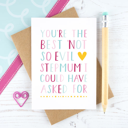 Best not so evil stepmum card in pink and plain