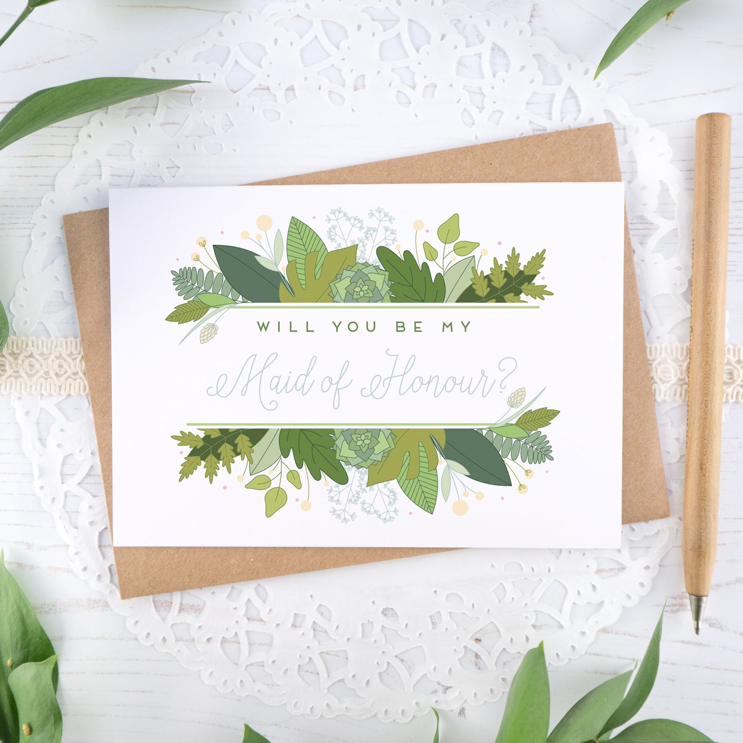 Foliage will you be my maid of honour card