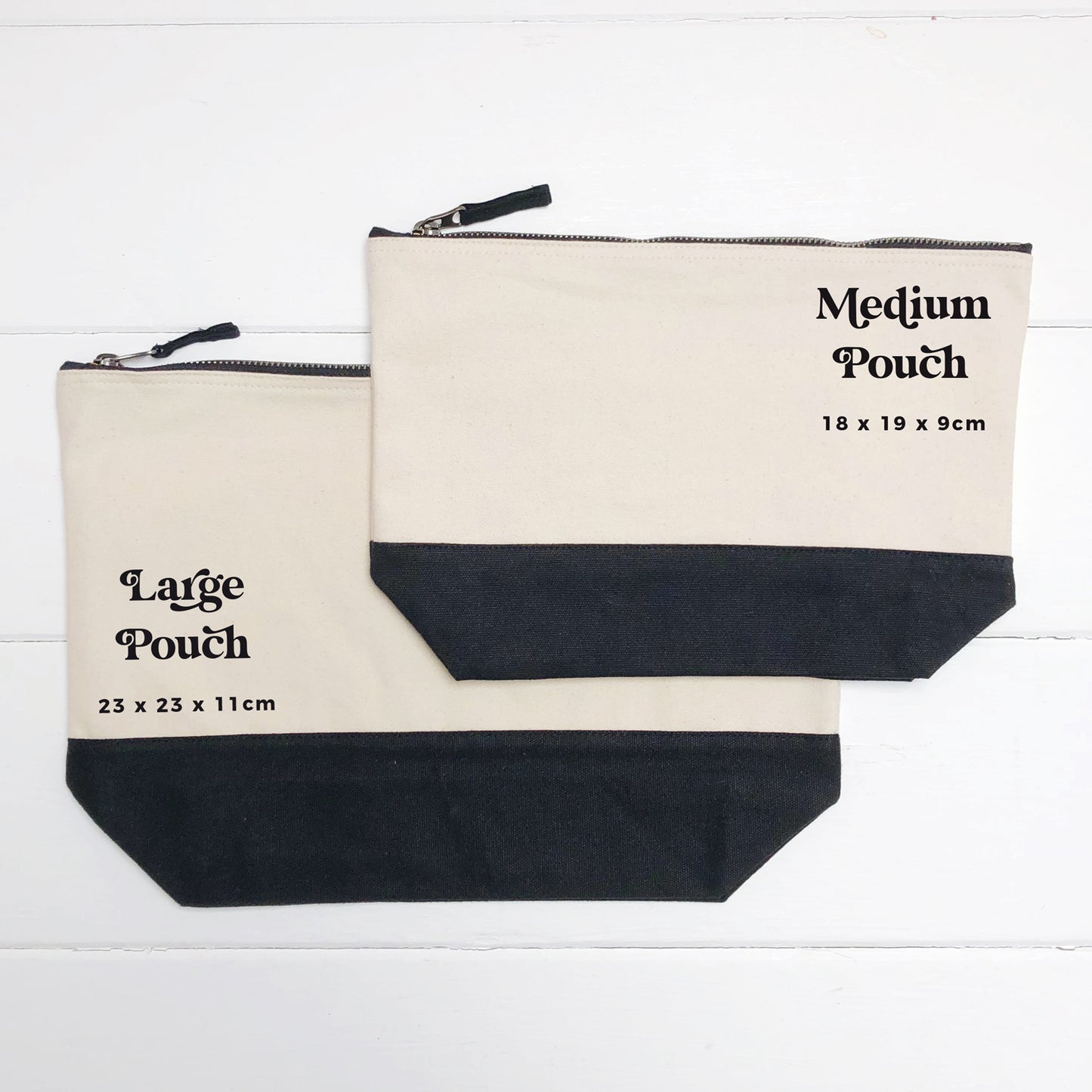 Medium and large project bags on top of each other to get an idea of sizing.