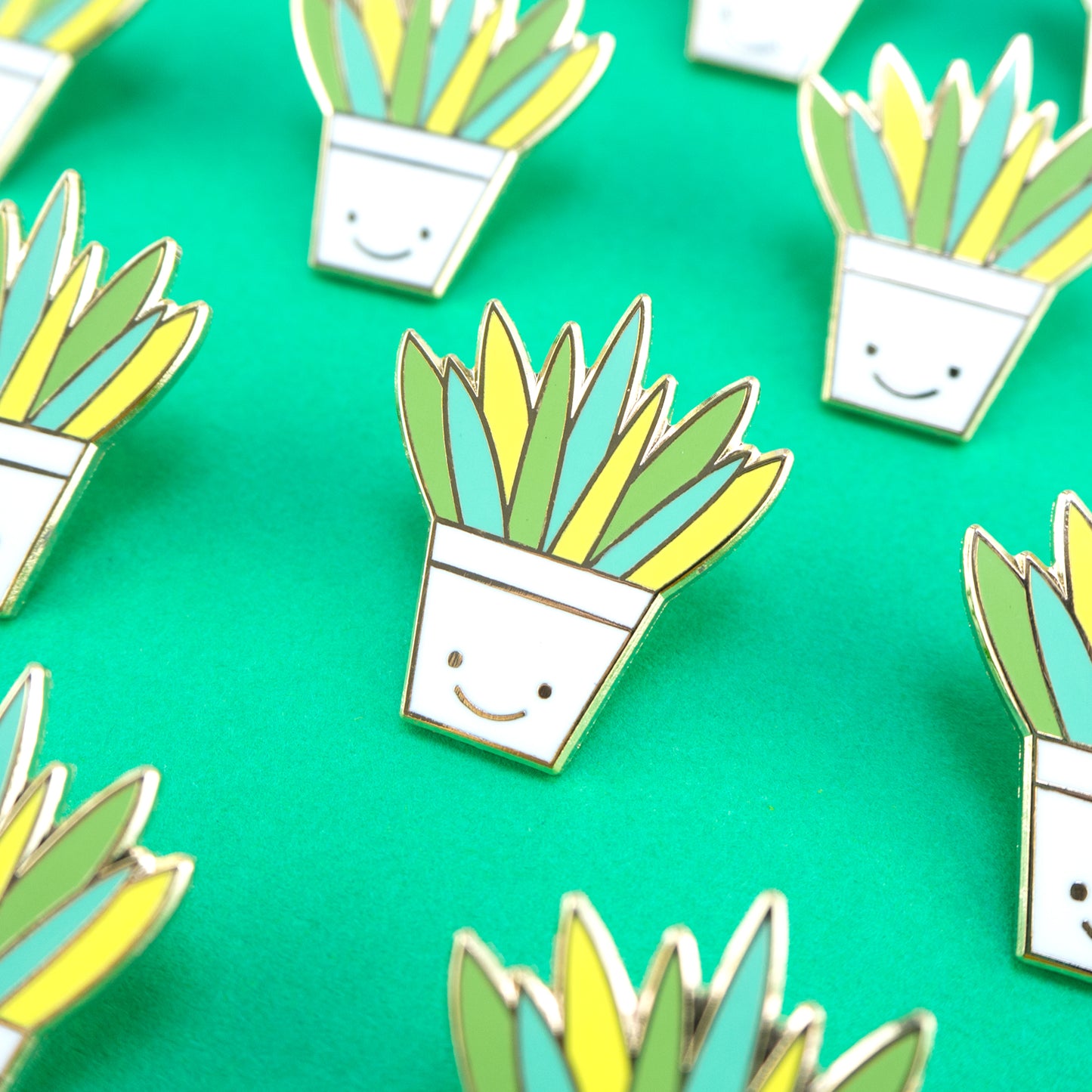 Aloe Vera Hard Enamel Pin in a happy plant pot