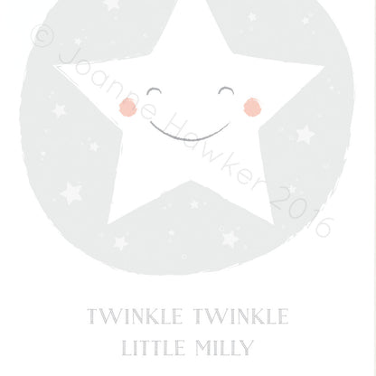 Personalised Twinkle Twinkle little star nursery print close up