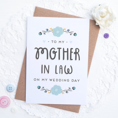 To my mother in law on my wedding day card in blue
