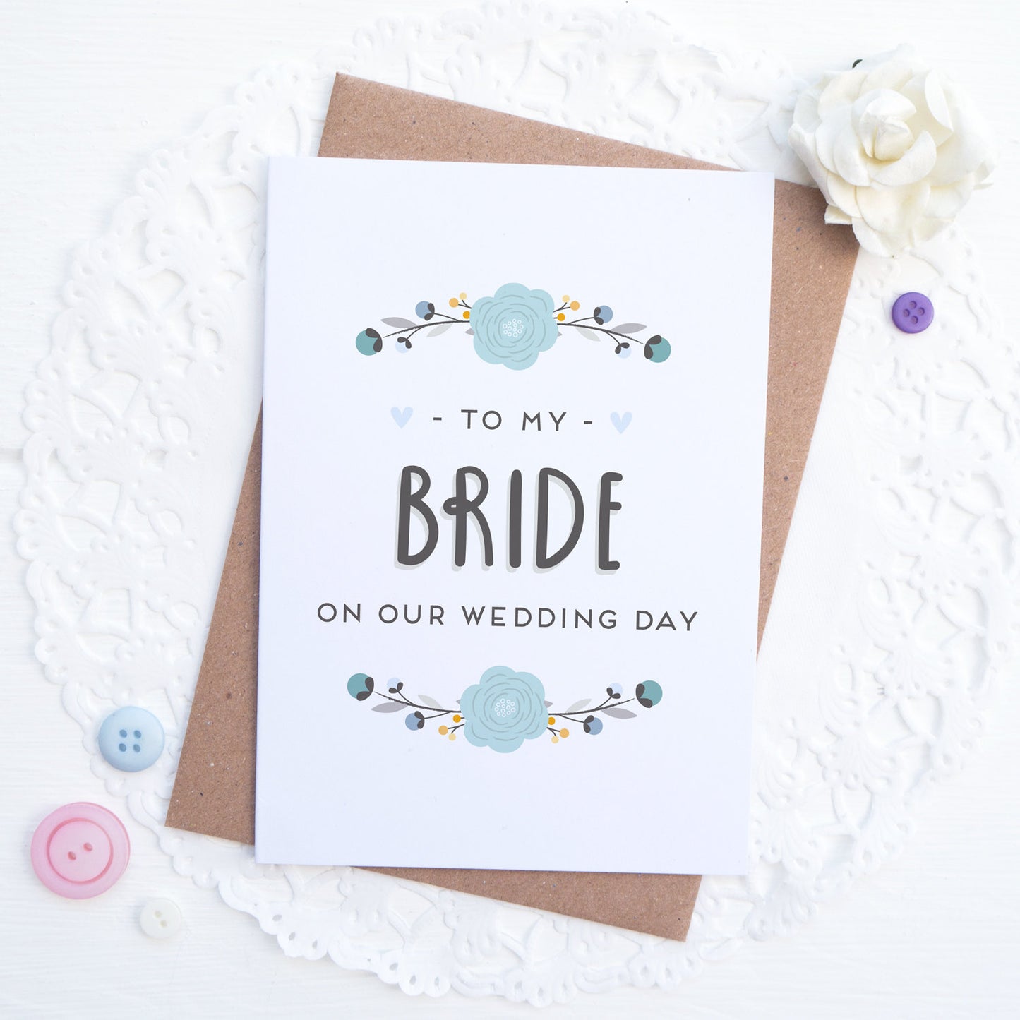 To my bride on our wedding day card in blue