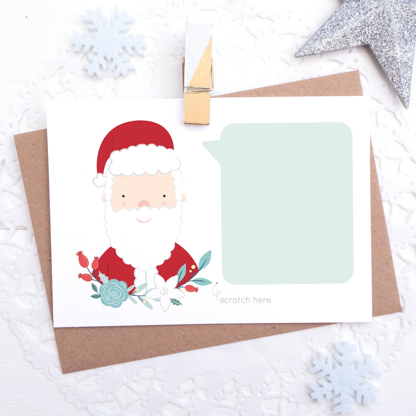 Personalised christmas message scratch and reveal card featuring father christmas