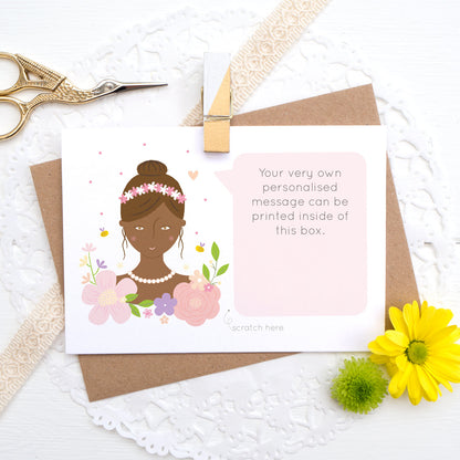 An example of the printed text you can have on the personalised will you be my Bridesmaid scratch card