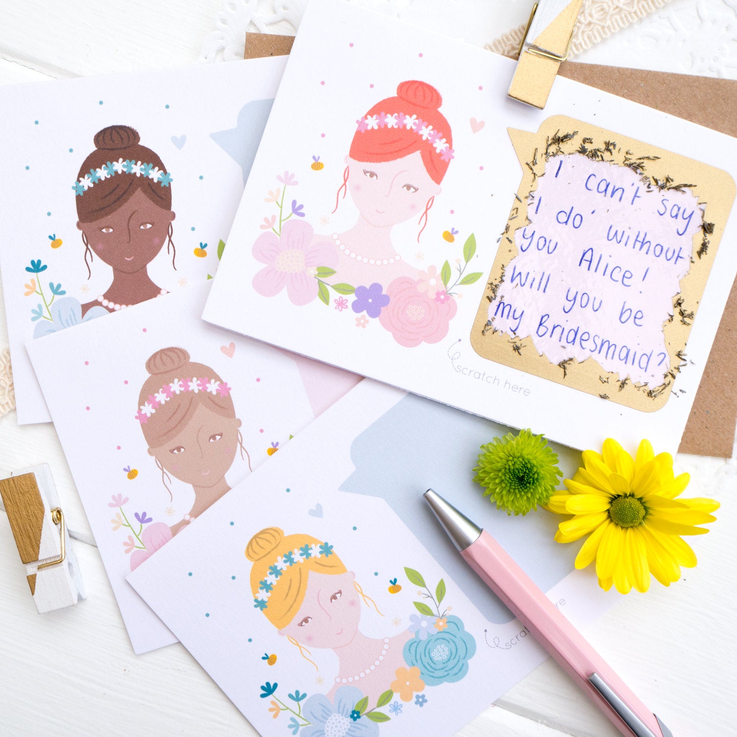 A selection of skin tones, hair colours and the pink and blue colour palette