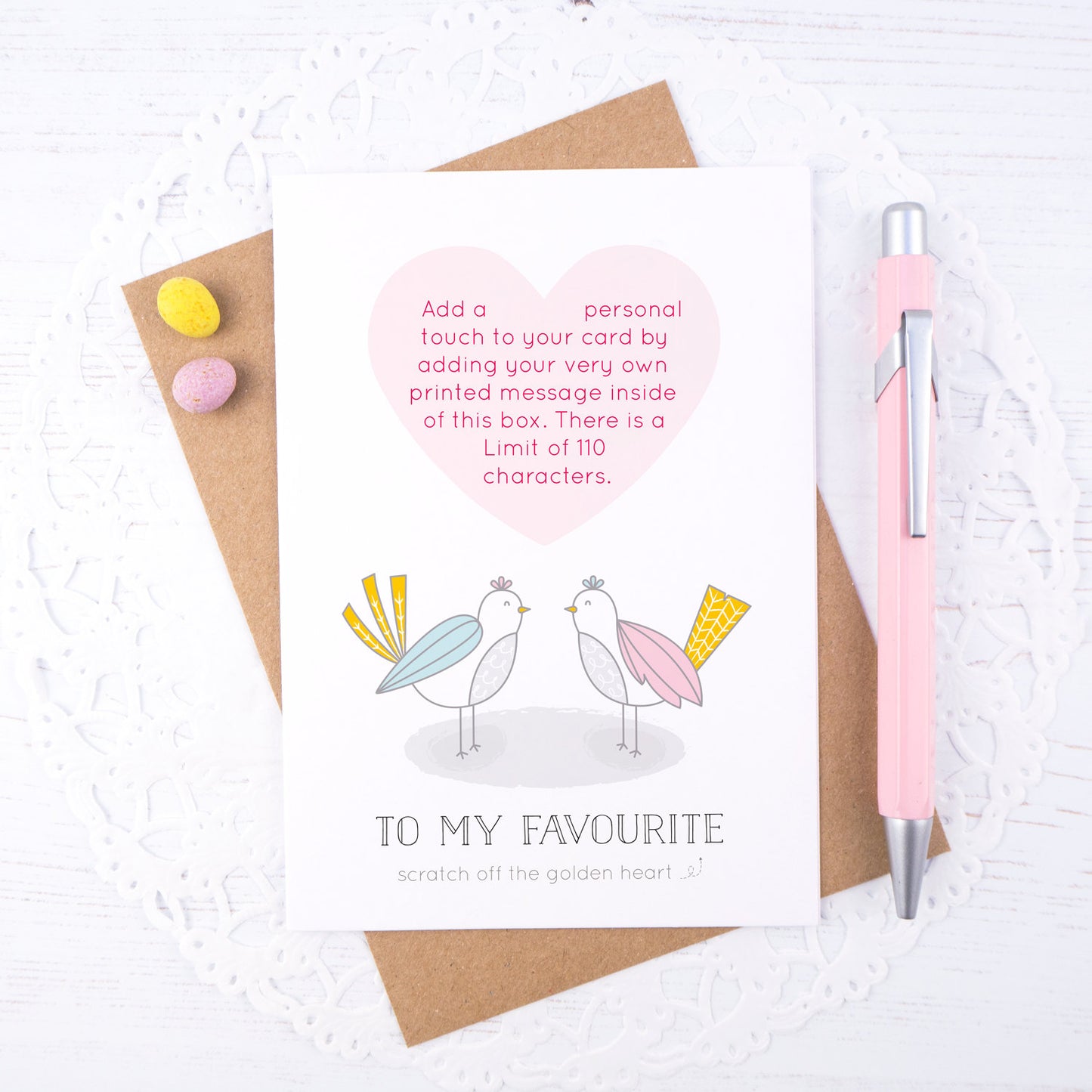 To my favourite scratch card - a personalised love birds card for hiding a secret message to your favourite person. Ideal for valentines or anniversaries.