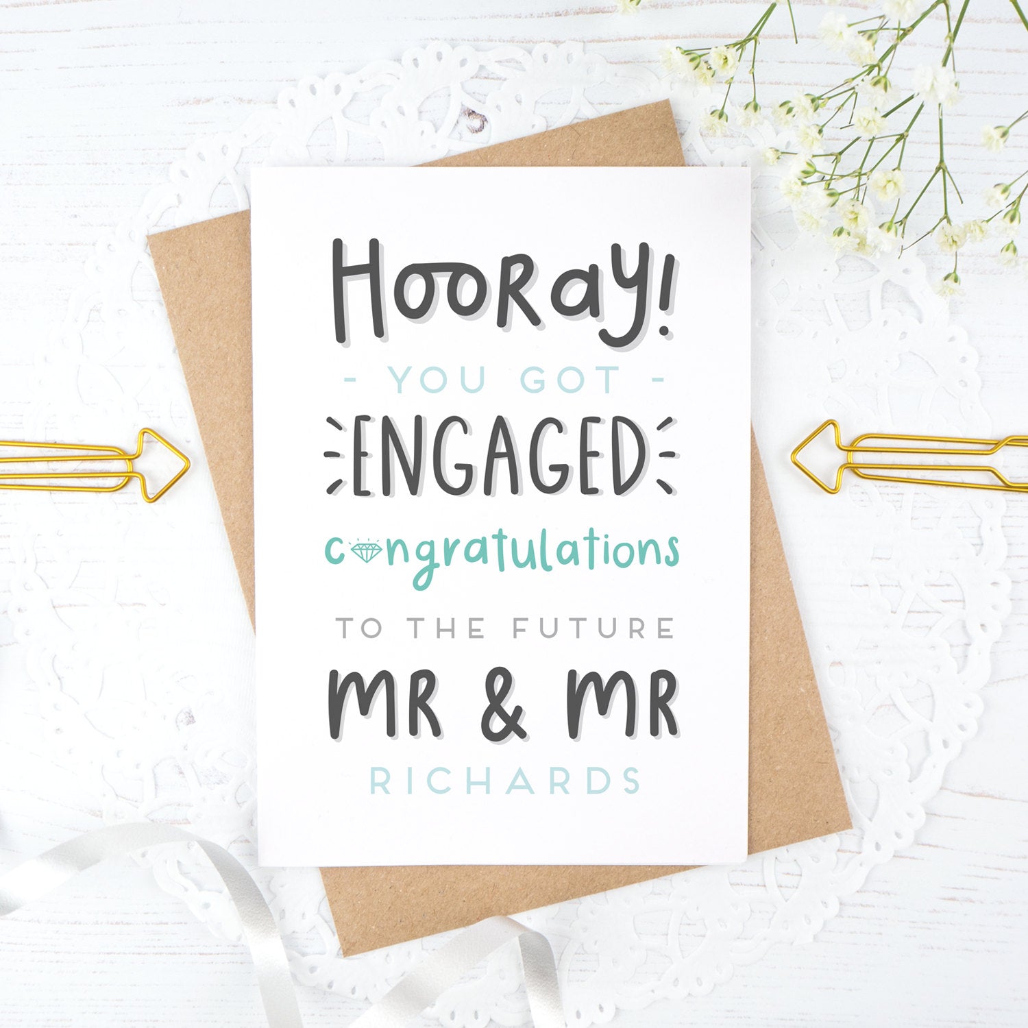 Hooray you got engaged! - Personalised Mr & Mr engagement card in blue