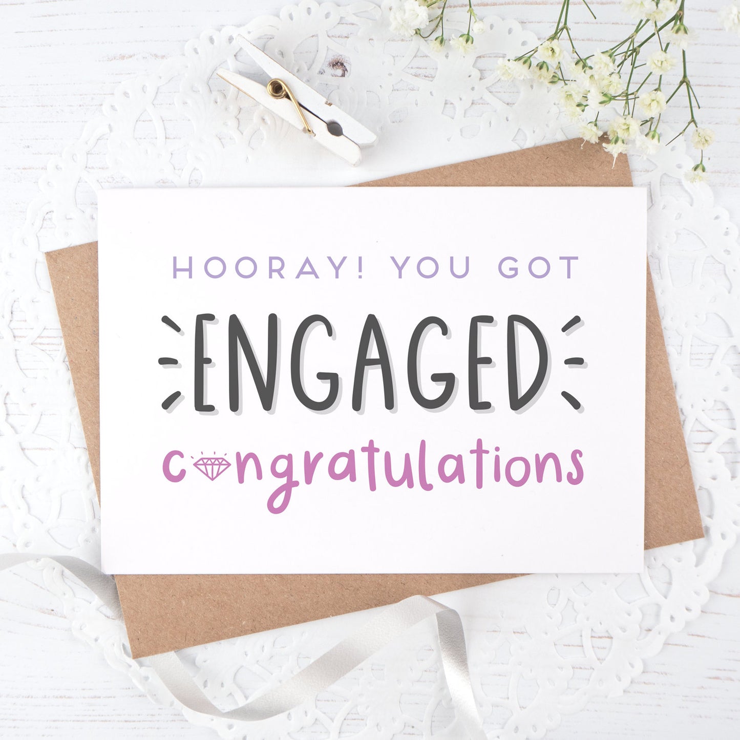 Engagement congratulations card in purple