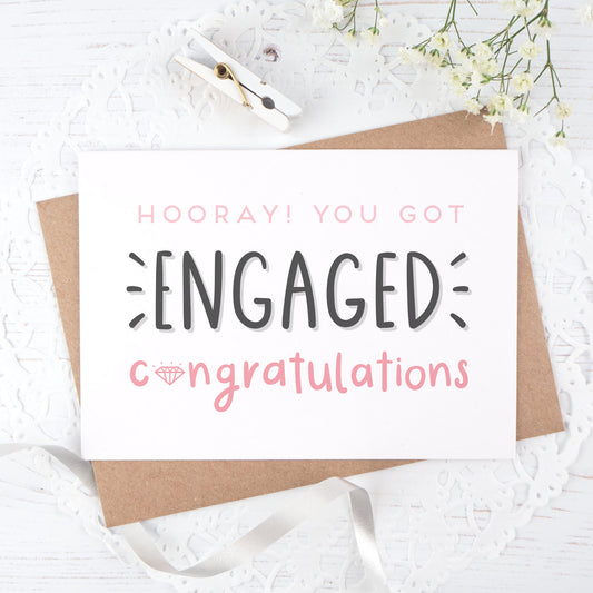 Engagement congratulations card in pink