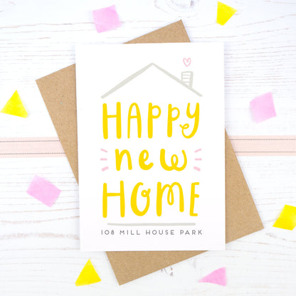Personalised happy new home card with space for the first line of the recipients new address.