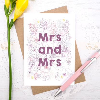 Mrs and Mrs happy couple wedding, civil partnership or engagement card