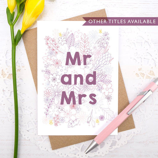 Mr and Mrs happy couple wedding, civil partnership or engagement card