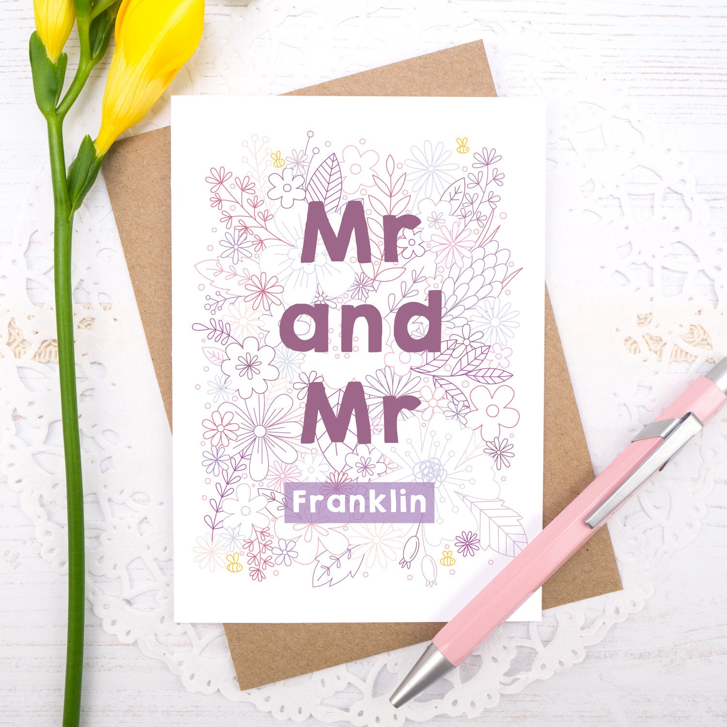 Personalised Mr and Mr happy couple card, suitable for weddings, civil partnerships or engagements