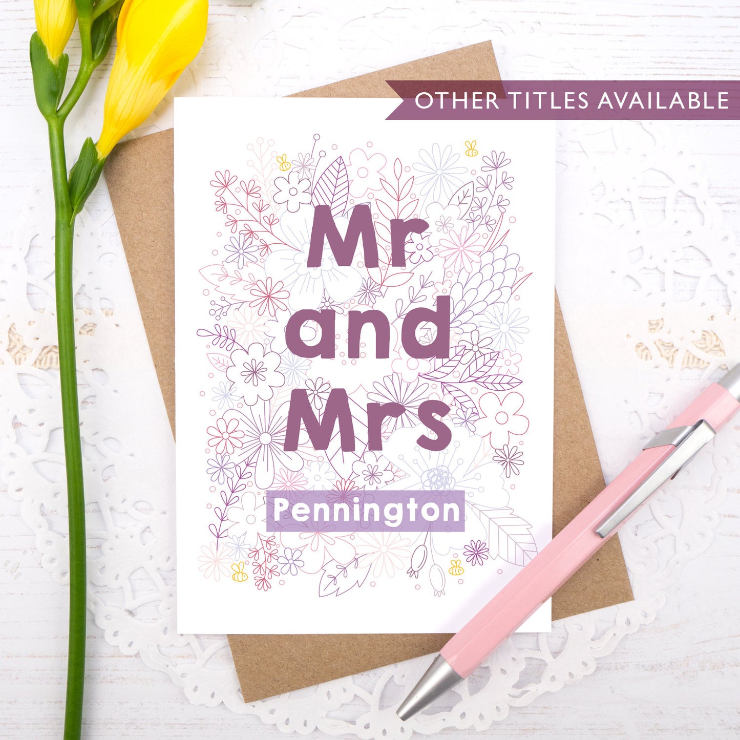 Personalised Mr and Mrs happy couple card, suitable for weddings, civil partnerships or engagements