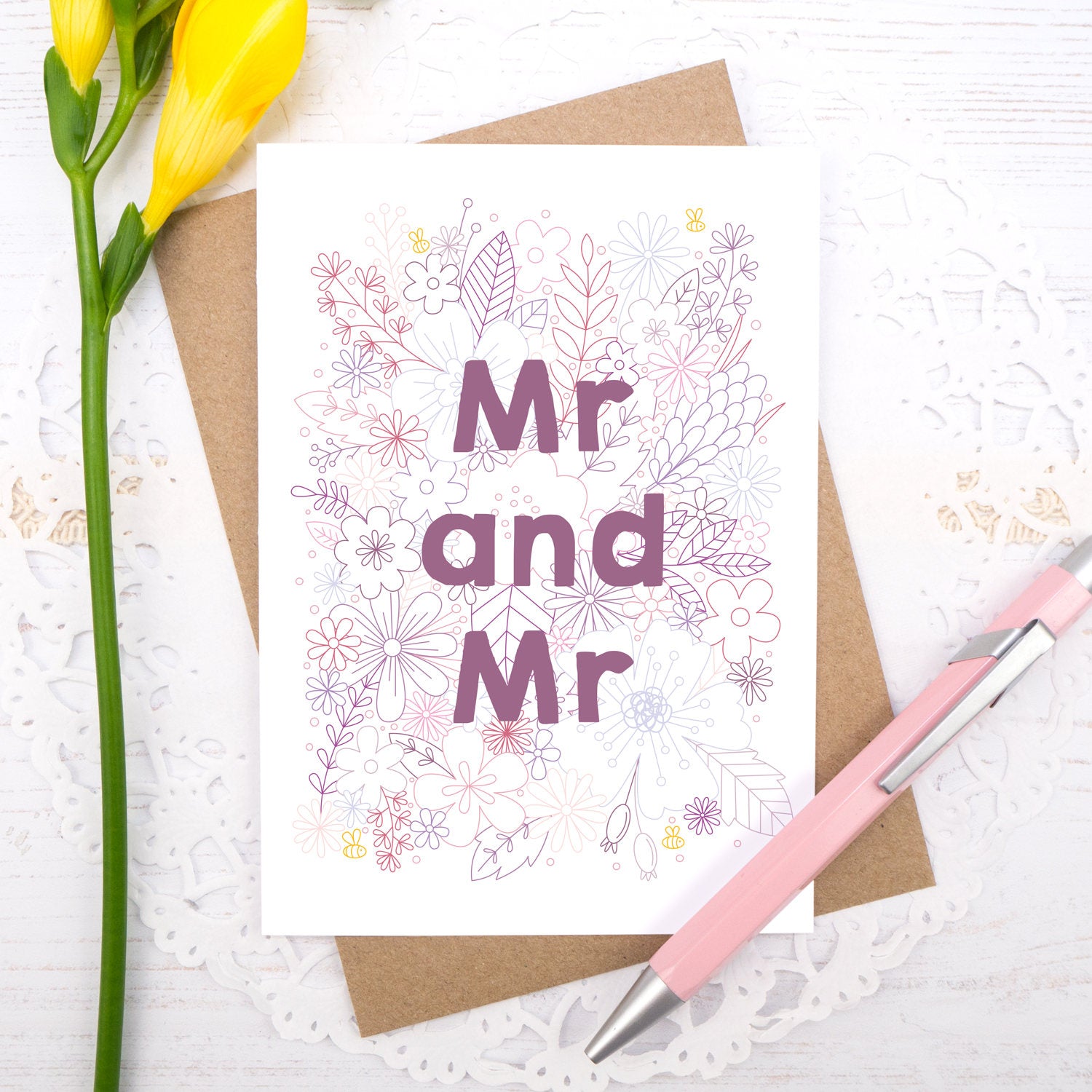Mr and Mr happy couple wedding, civil partnership or engagement card