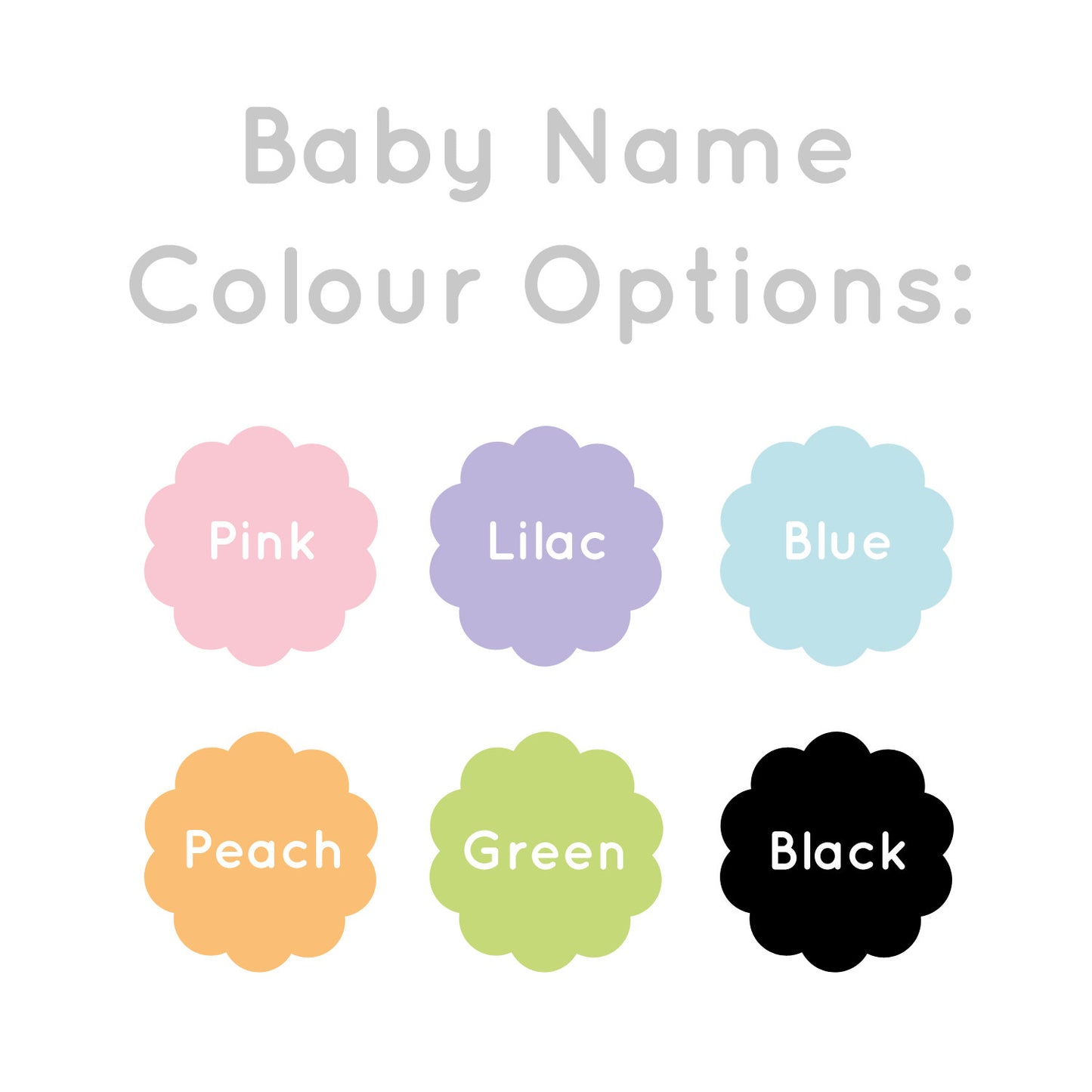 Colour options for the personalised new baby print