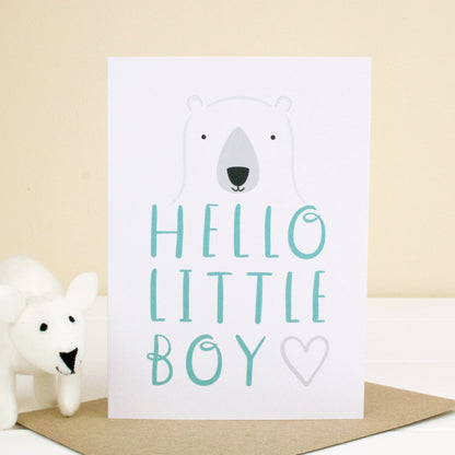 Hello little boy - new baby card featuring a polar bear