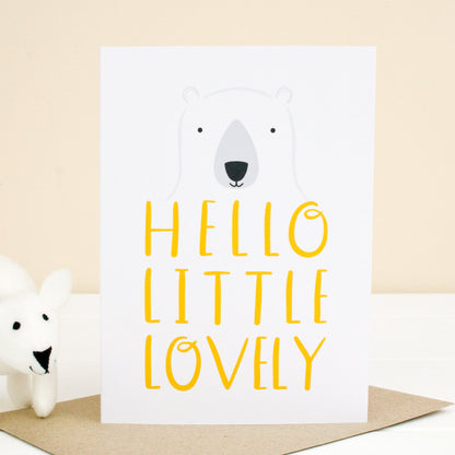 Hello little lovely - new baby card featuring a polar bear