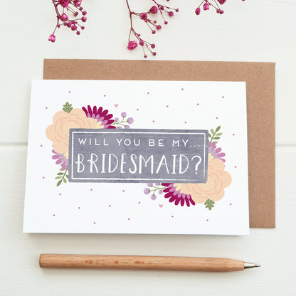 Will you be my bridesmaid card in purple
