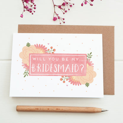 Will you be my bridesmaid card in pink