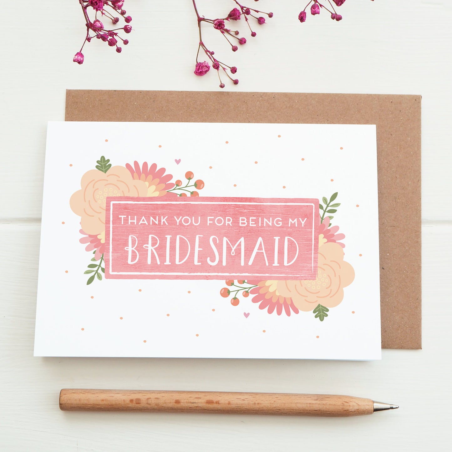 Thank you for being my Bridesmaid card in pink
