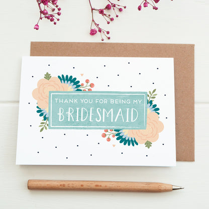 Thank you for being my Bridesmaid card in blue