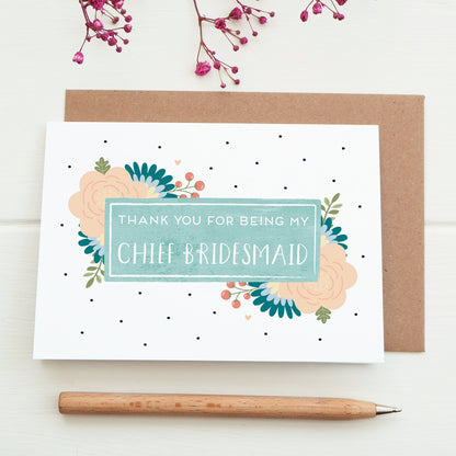 Thank you for being my chief bridesmaid card in blue