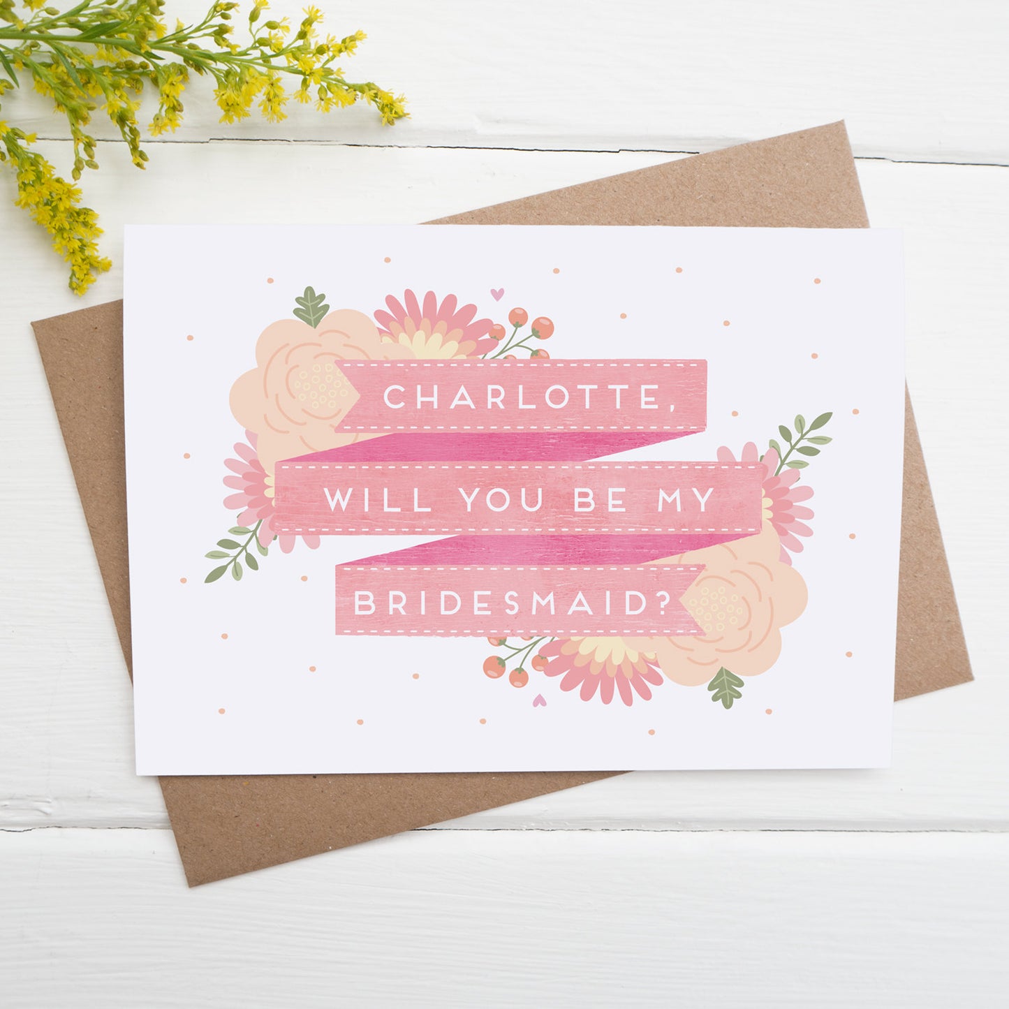 Personalised will you be my bridesmaid card in pink