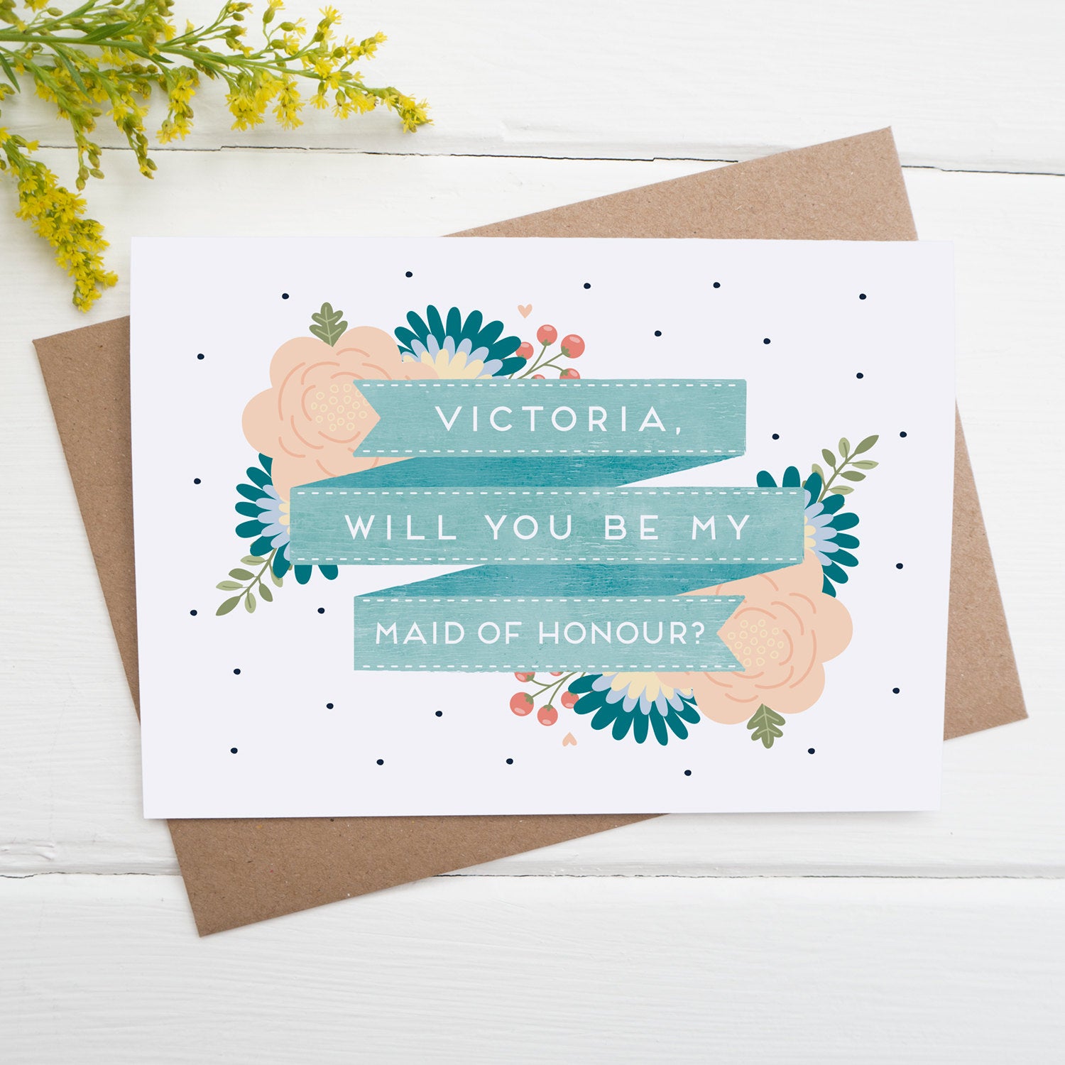 Personalised will you be my maid of honour card in blue