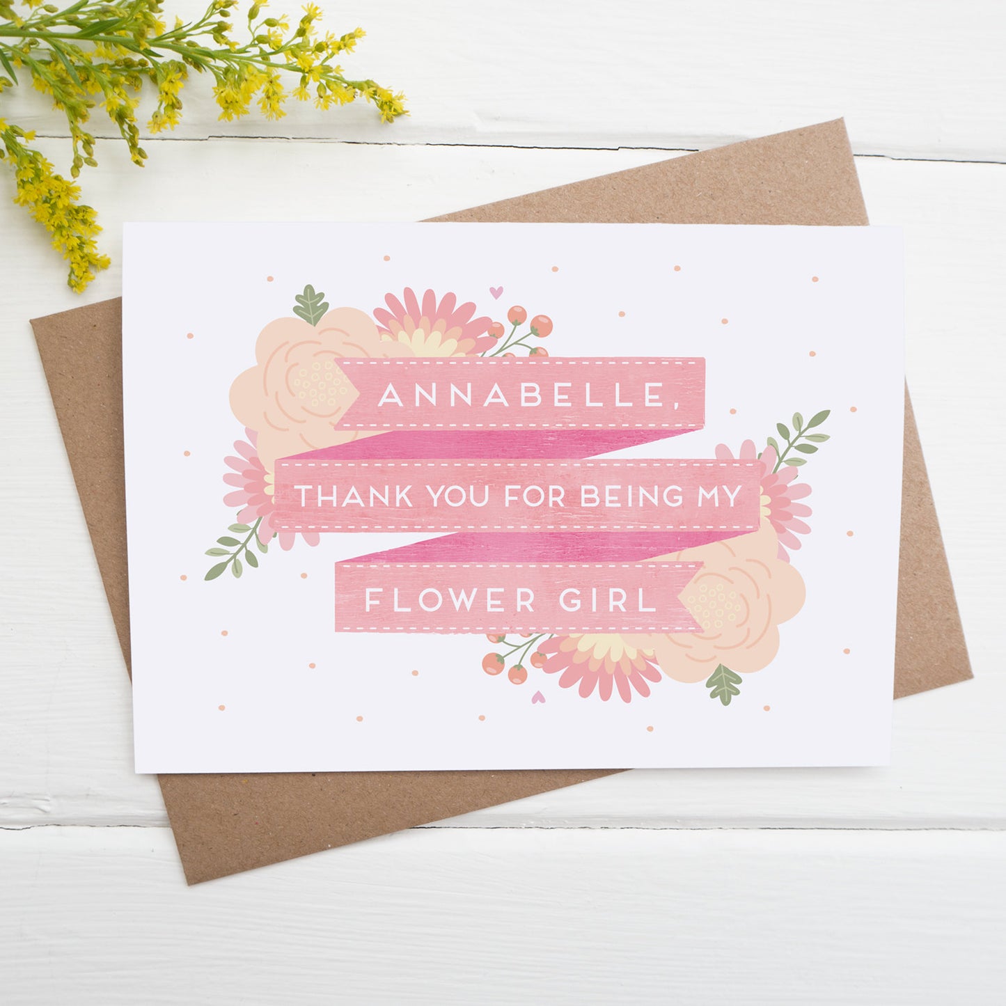 Personalised thank you for being my flower girl card in pink