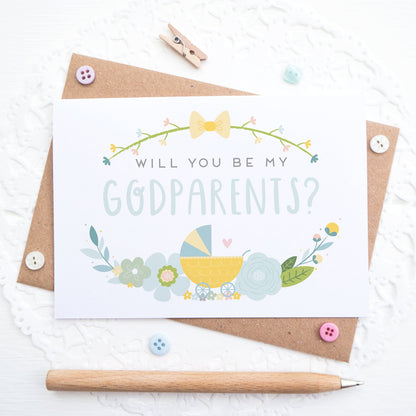 Will you be my Godparents card in blue