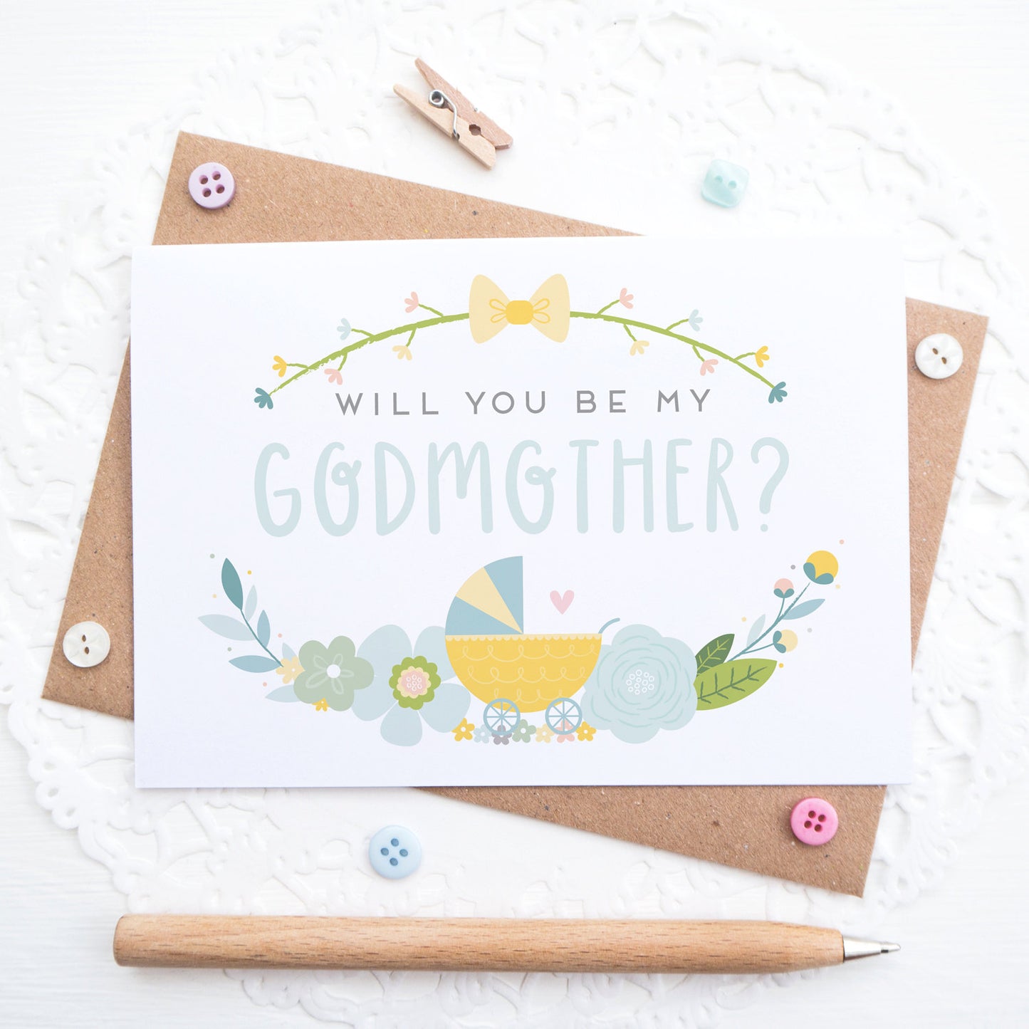 Will you be my Godmother card in blue