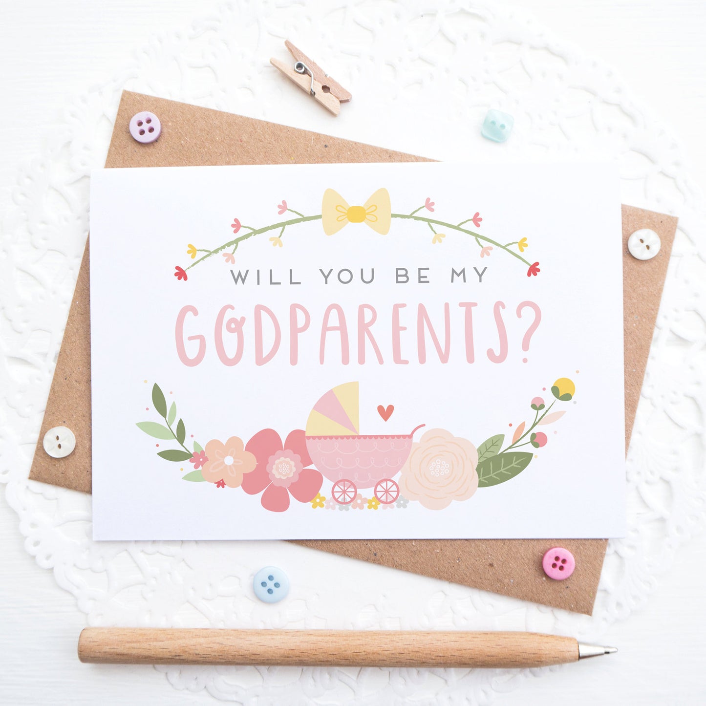 Will you be my Godparents card in pink