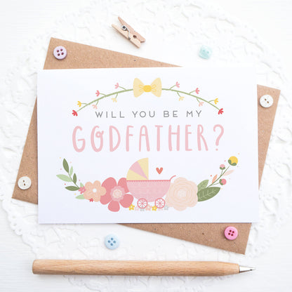 Will you be my Godfather card in pink