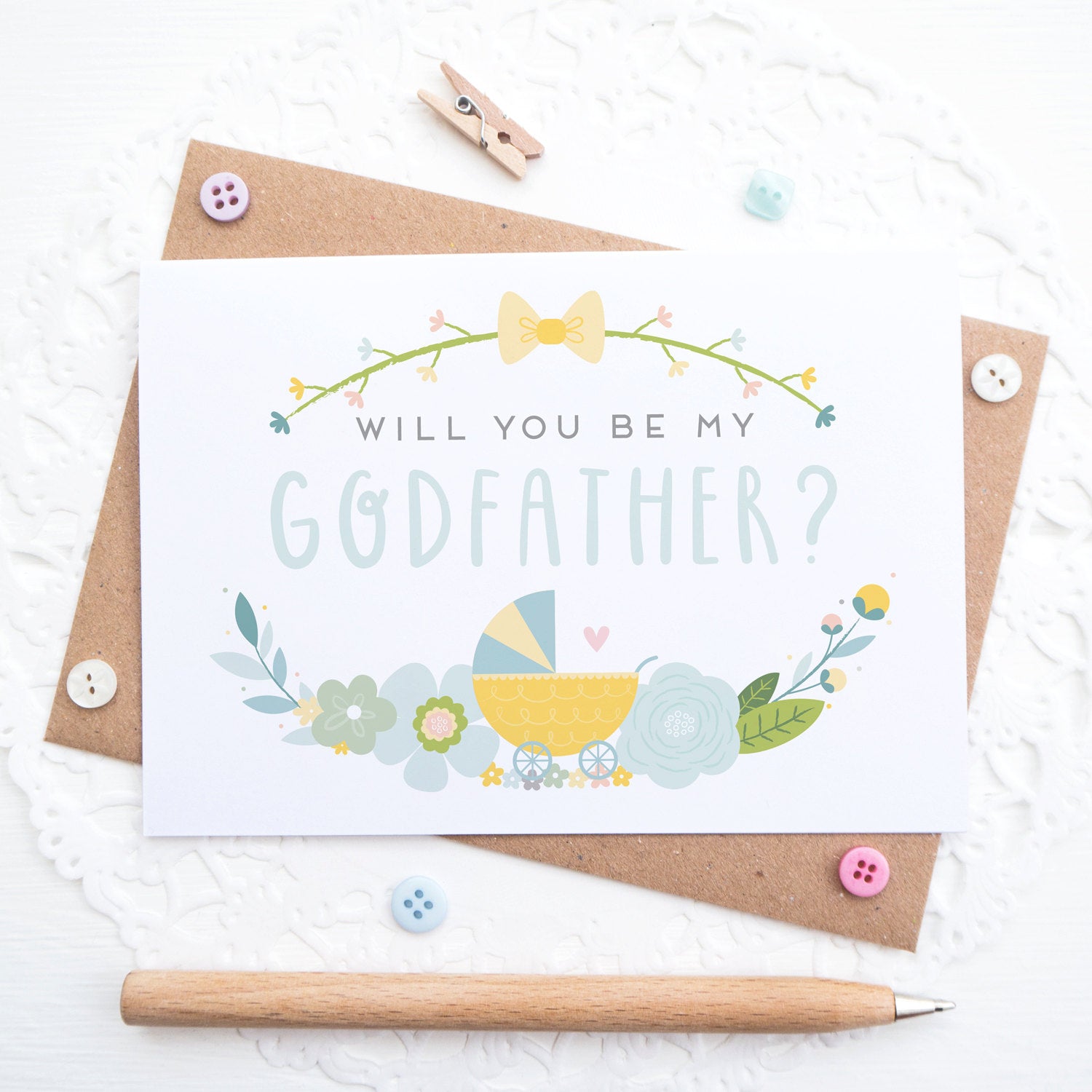 Will you be my Godfather card in blue