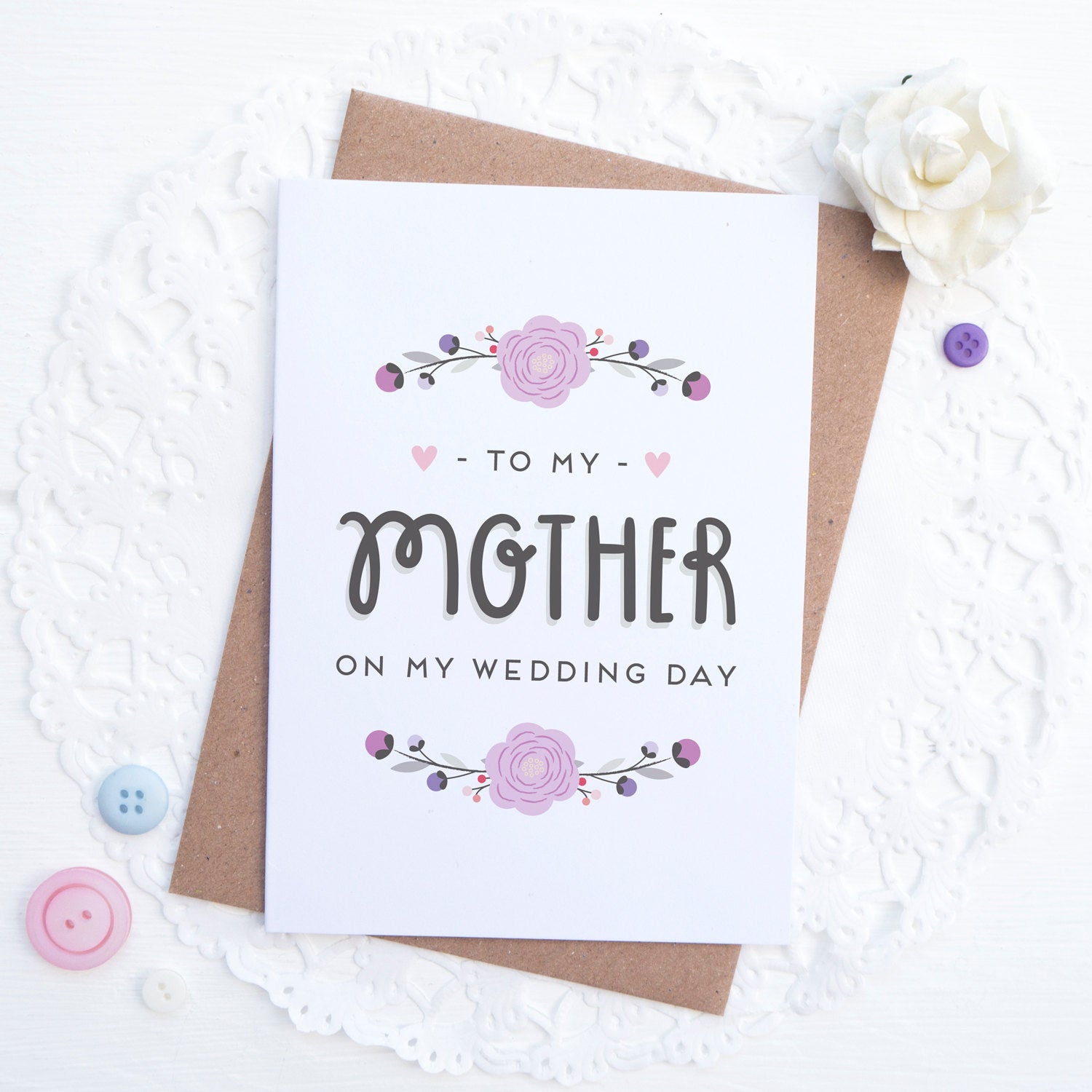 To my mother on my wedding day card in purple